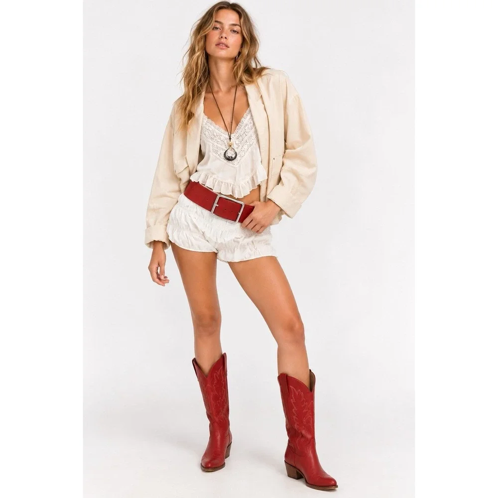 NWT Free People Suede Hex Hip Belt Sour Cherry Red L Boho Festival Western Y2K